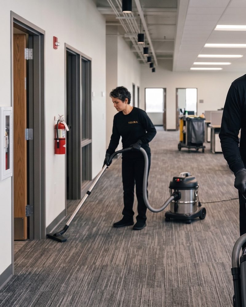 Team member disinfecting a commercial surface